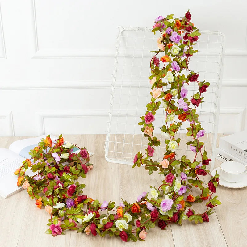 2.5M Rose Artificial Flowers Christmas Garland for Wedding Home Room Decoration Spring Autumn Garden Arch DIY Fake Peony Vine