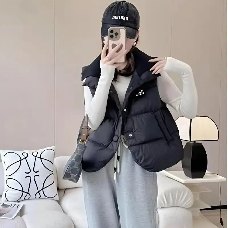 Women's Plus Size Down Cotton Coat Vest Cardigan Female 2025 Autumn Winter New Waistcoat Jacket Padded Sleeveless Overwear