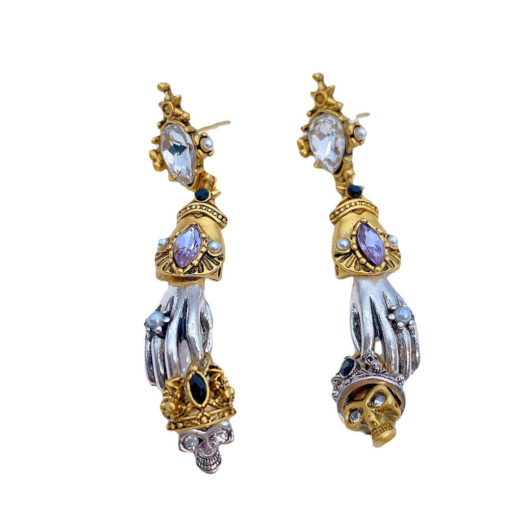 Retro Handheld Skull Earrings Designer Bronze Ghost Hand Exaggerated Earrings Set Ring Necklace Jewelry