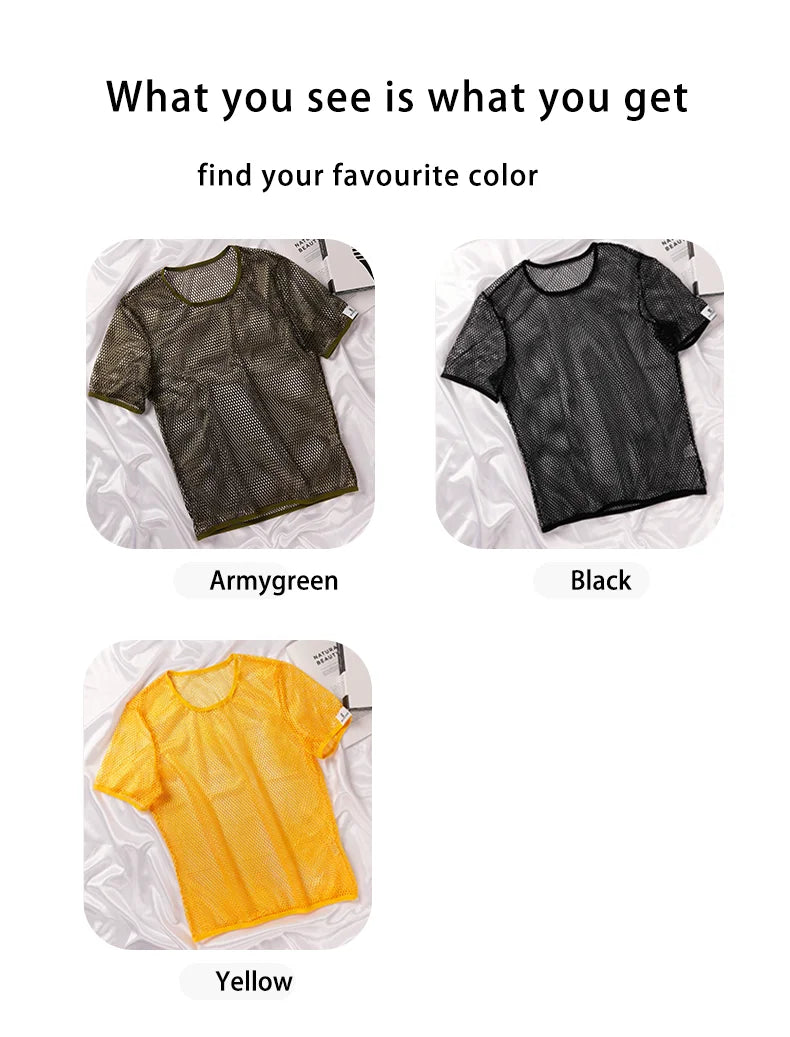Men's Hollow Out Mesh T-Shirt, Breathable, Sport, See Through, Streetwear, Lightweight, Casual Tank Top, Summer, New Arrivals