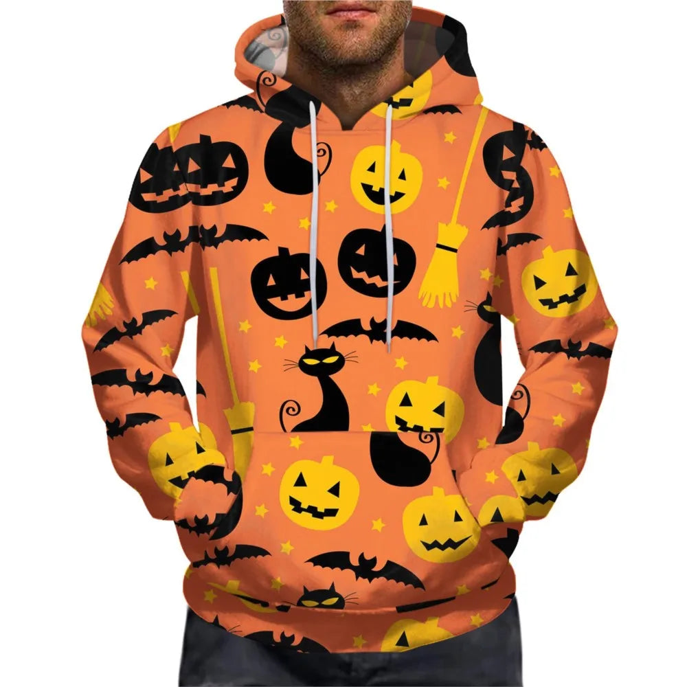 Dark Halloween Hooded Sweatshirt With Horror Headless Horseback Riding elements, Polyester fabric, Unisex Autumn Party Outfit