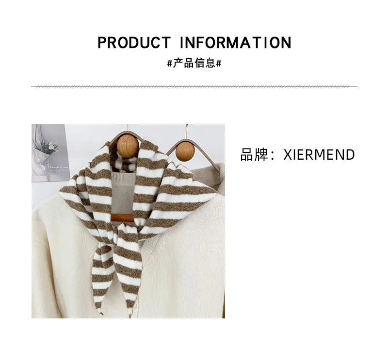 New Women Wool Scarf Shawl Winter Warm Soft Knitted Striped Triangle Fashion Brand Bandana Lady Wool Scarves