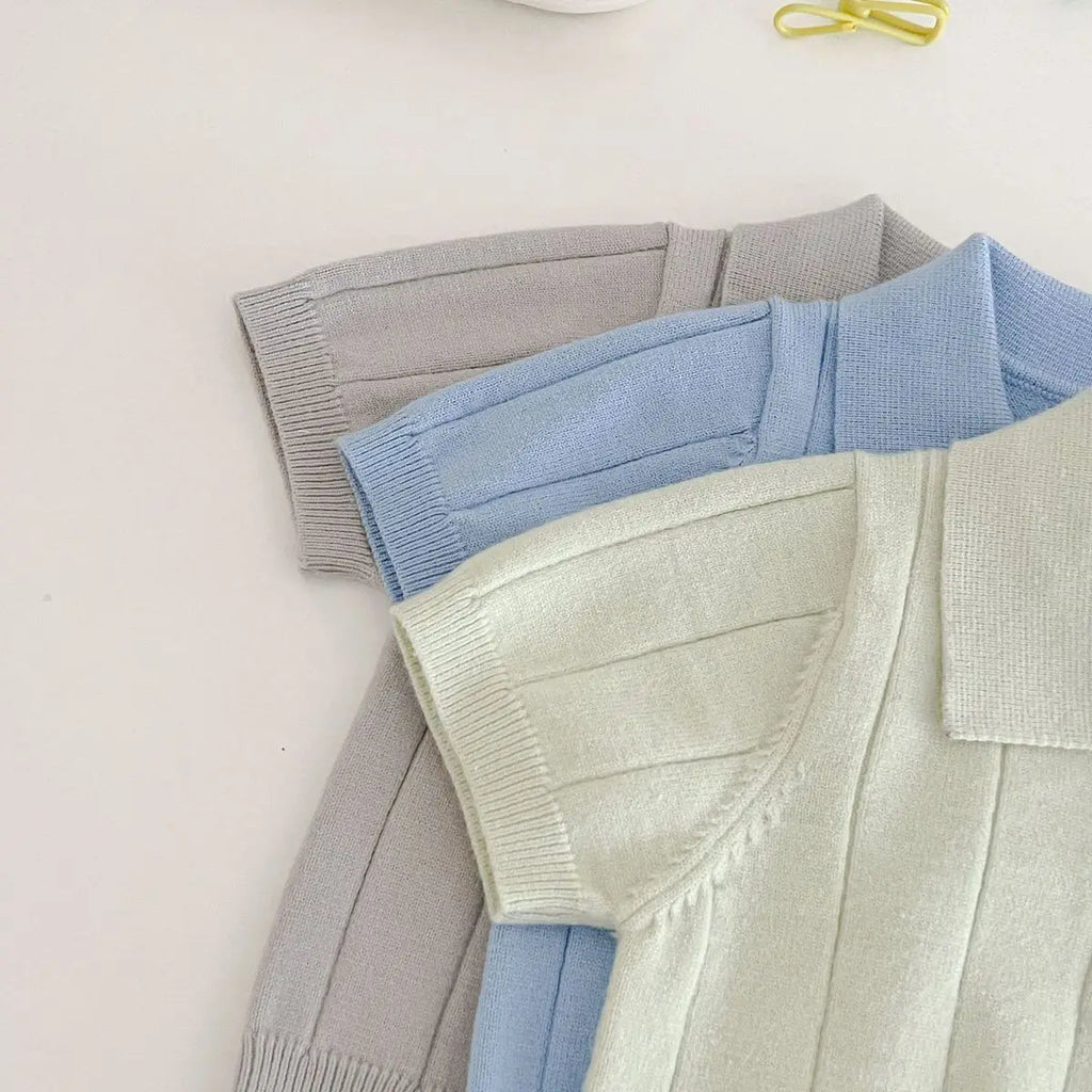 Koreanische Baby-Kapuzen-Tops für Frühling/Sommer 2026, elastisch, mit Umlegekragen, Eisseide, gestrickt, kurzärmlig, dünn, für den Sommer