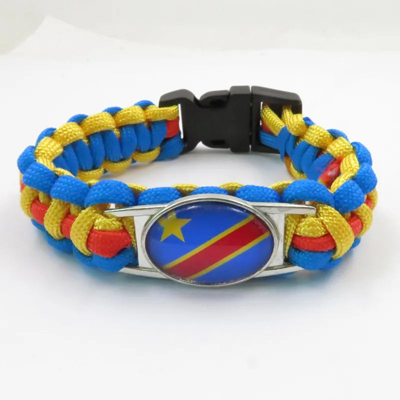 Love Congo Flag Leather Bracelet Charm Congo Girls Glass Beads Bracelets For Women And Men Gift