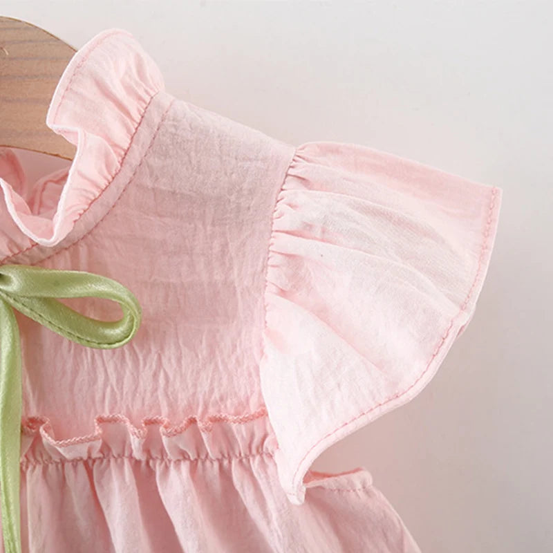 9-Month-4 Years Old Pink Ruffled Sleeve Baby Girl Dress, Summer New Soft And Comfortable Children'S Sleeveless Clothes
