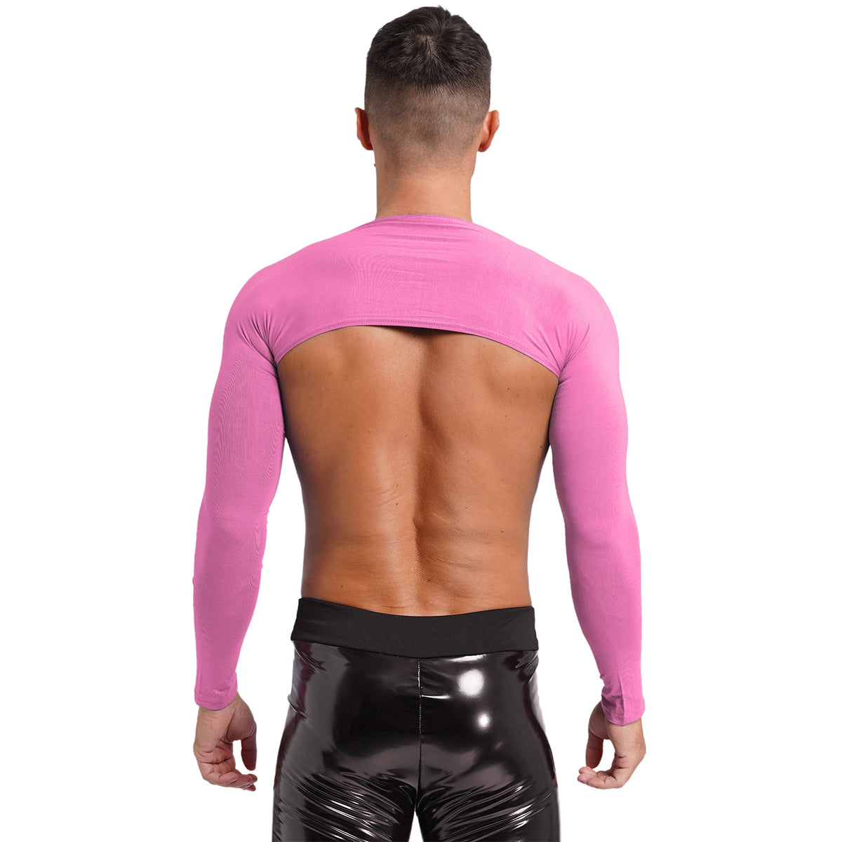 Men Open Front Half Crop Top Solid Long Sleeve Cardigan Bolero Shrug Tops Muscle Arm Sleeves Workout Sports Gym Tops Clubwear