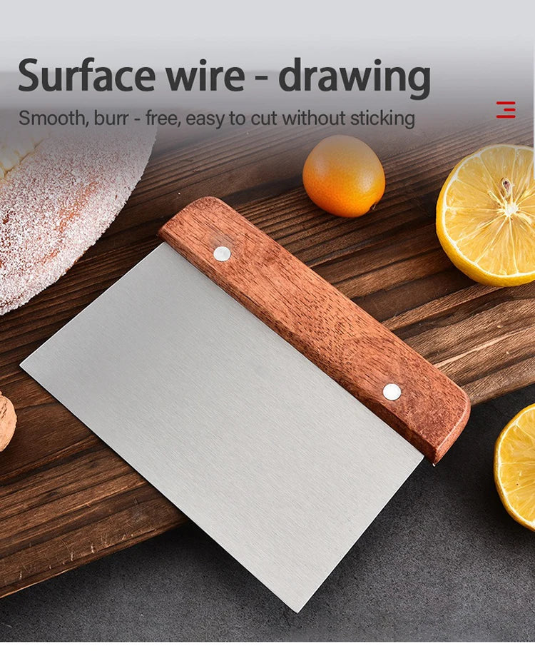 Stainless Steel Dough Cutter Scraper with Wooden Handle, Bread Baking Accessories for Sourdough Tools, Cake Scraper