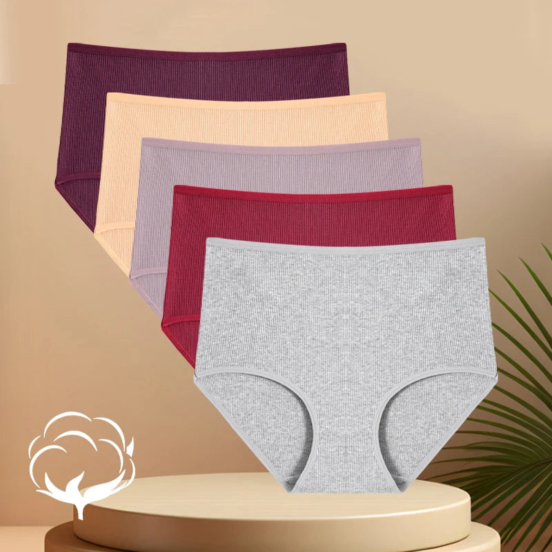 5PCS High Waist Cotton Underpants Women's Sexy Comfortable Briefs Seamless Breathable Panties Girls Stretch Soft Lingerie S-XXL