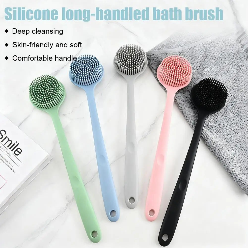 Long-handled Bath Brush Non-Slip Exfoliation Silicone Scrubber Double-Sided Scrub Body Cleaning Tool