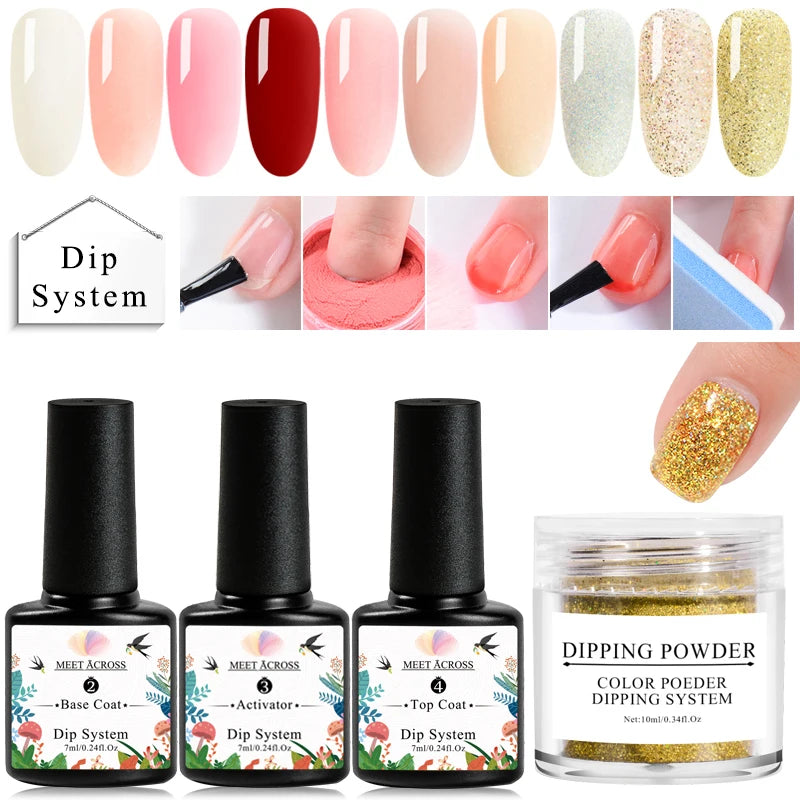 1/5PCS 7ml Dipping Nail Powder System Liquid Kit Set with Base,Activator,Top,Brush Saver Clear Nail Art Manicure Gel Polish