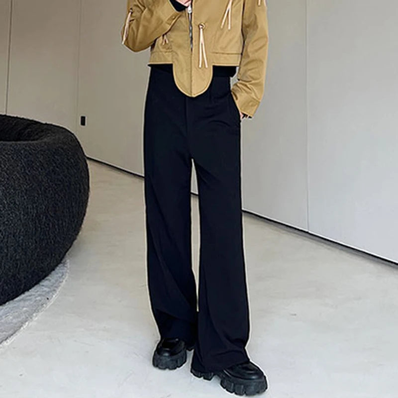 IEFB Men's Suit Pants Solid Color Niche Design Korean Style Casual Straight Elastic Waist Versatile Trousers 2023 New 9C2269