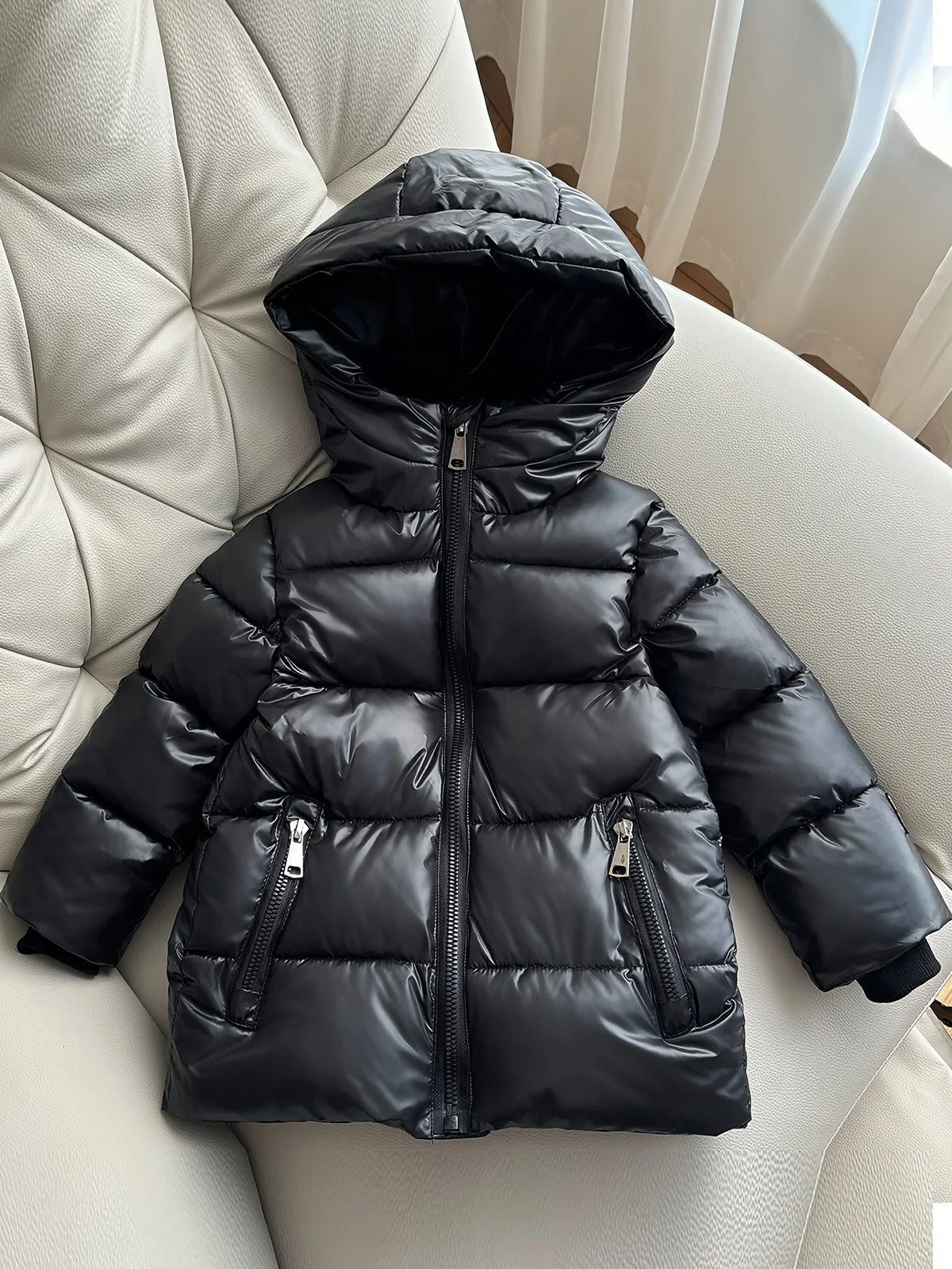 3-8 Years Girls Cotton Jacket 2025 Winter New Black Thick Warm Hooded Zipper Windbreaker Coat For Boys Cold-proof Down Snowsuit
