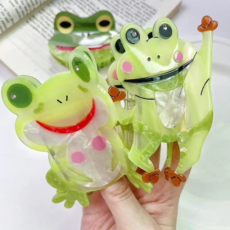 YHJ Big Eyed Frog Hair Claw Fun Frog Acetate Personality Design Hair Claw Clip Catch  Hair Accessories for Women Girls
