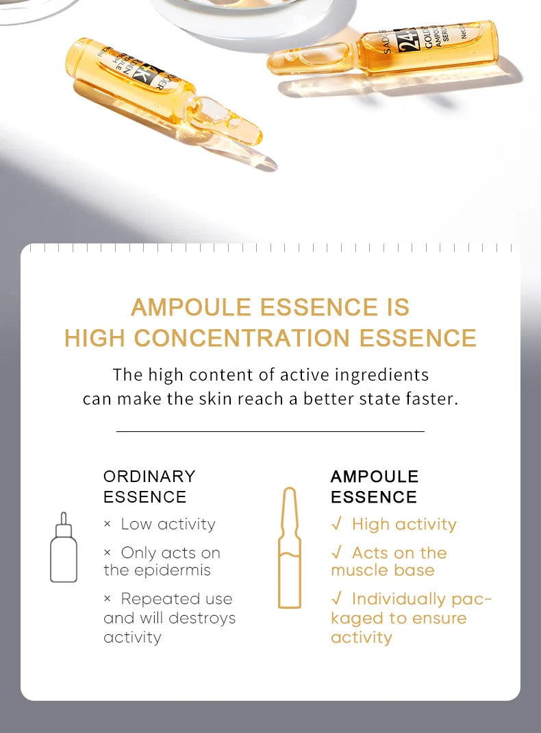 7pcs/Kit SADOER Ampoule Vitamin C 24K Gold Hyaluronic Acid Serum Anti Wrinkle Moisturizing Whitenting Hydrating Facial Essence