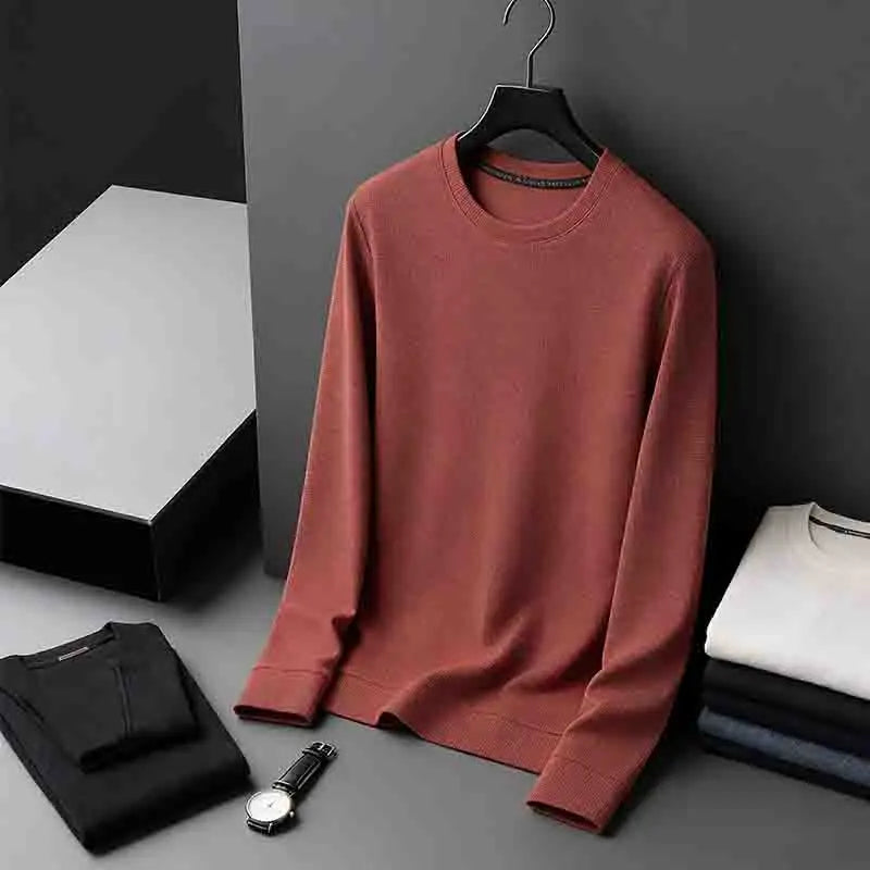 2026 New Arrival Men's Basic Solid Crew Neck Sweater Breathable Long Sleeve Knit Pullover