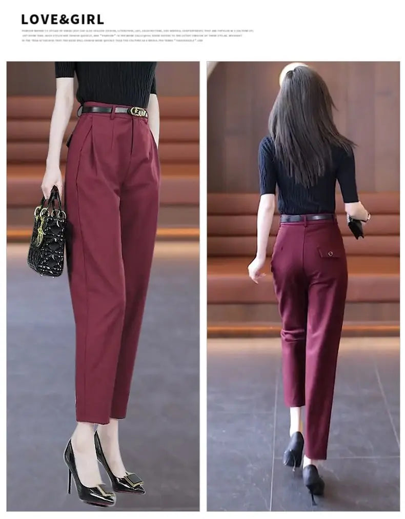 Office Lady Korean Fashion Women Suit Pants Spring Autumn Solid Slim Pencil Streetwear Casual High Waist Harem Cropped Trousers