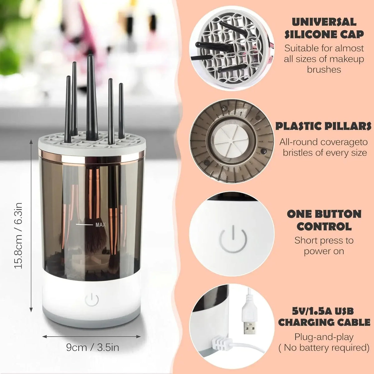 Automatic Makeup Brush Cleaner Rechargeable Lazy Makeup Brush Cleaner Cosmetic Brush Automatic Brush Scrubber Skin Care Tools