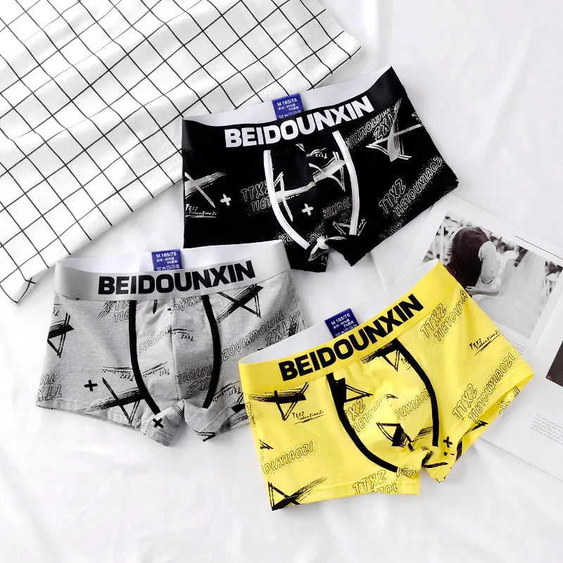 Thin Elastic Waistband Youth Boxer Panty Letter Print Men Boxer Shorts Loose Men's Unddrwear Cotton Male Boxer Underpants