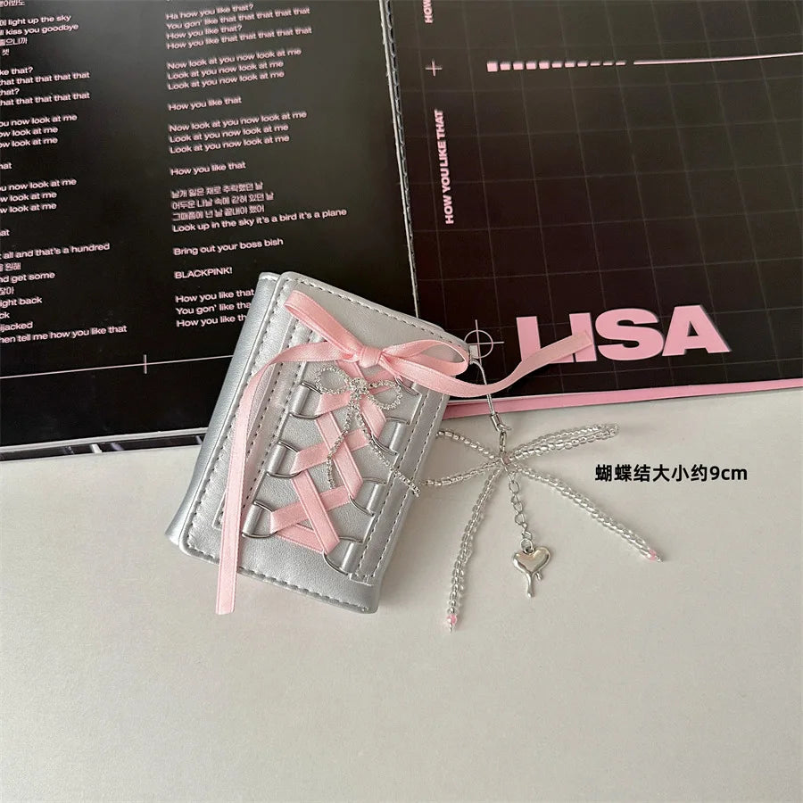 Silver Sweet Wallets for Women Y2k Strap-on Designer Original Fashion Short Coin Purse Korean Style Casual New Cute Wallet Purse