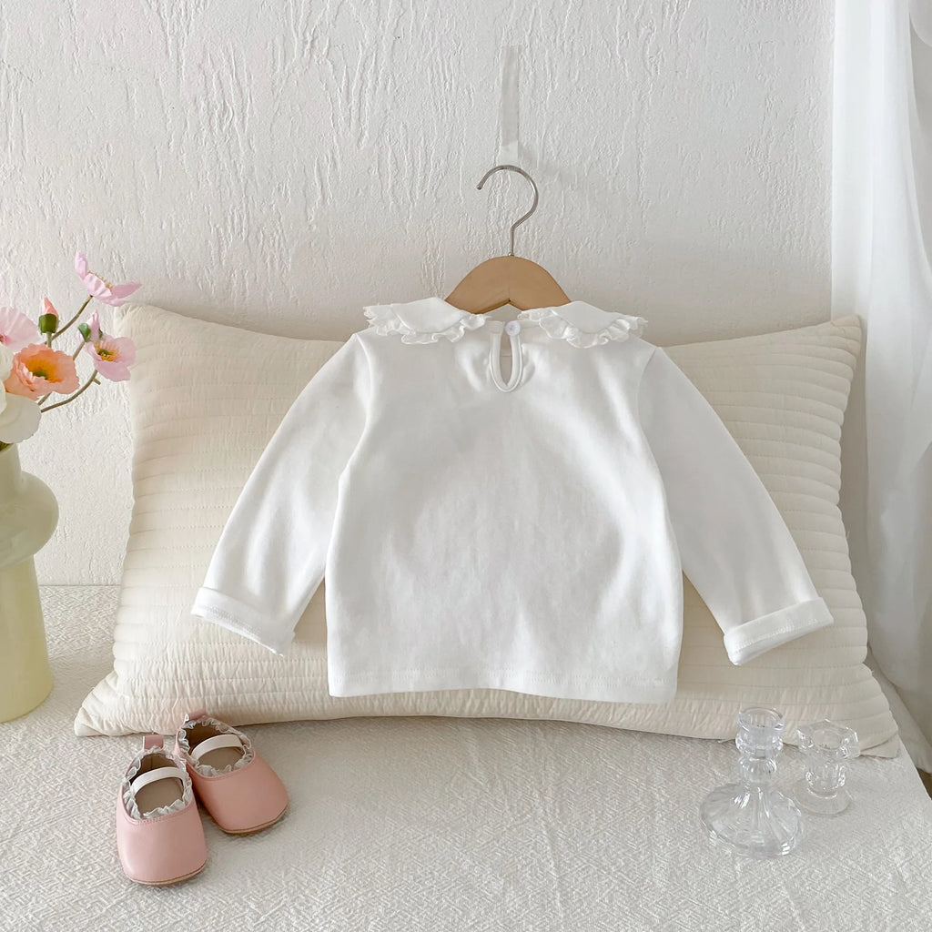 2026 Autumn New Girls Long Sleeve Bottoming Shirts Solid Children Cotton T Shirts Baby Girl Peter Pan Collar Tops Kids Clothes