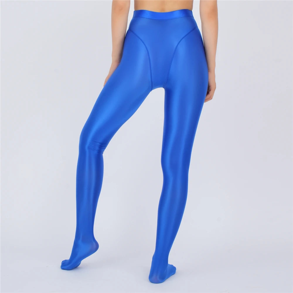 Sexy Women Thin Sheer See Through High Waist Sexy Tight Silk Shiny Pencil Pant Oil Glossy Candy Color Yoga Leggings Pants