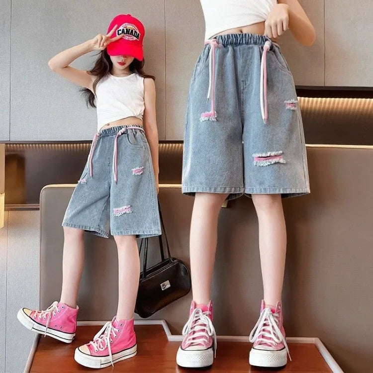 Kids' Lightweight Denim Shorts 2026 Summer Trendy Casual Outdoor Shorts for Girls Breathable Stretchy Streetwear Jeans
