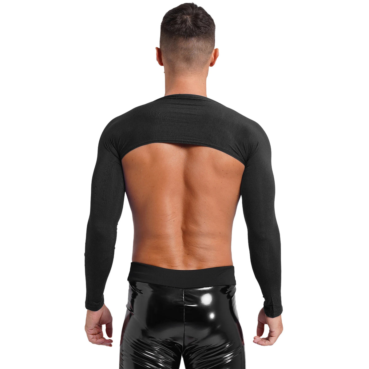 Men Open Front Half Crop Top Solid Long Sleeve Cardigan Bolero Shrug Tops Muscle Arm Sleeves Workout Sports Gym Tops Clubwear