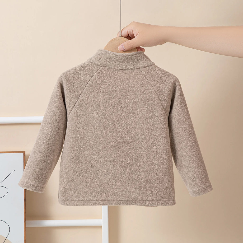 Girls Boys Autumn Winter New Hoodie Warm Leisure Tops Zipper Pullover Solid Color Long Sleeve Stand Collar Design  
