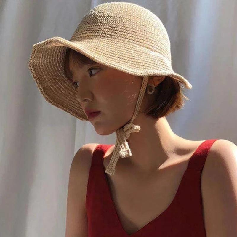 Women's Summer Linen Straw Sun Hats, Wide Brim Beach Cap, Regency Bonnet Style Hat with Bow