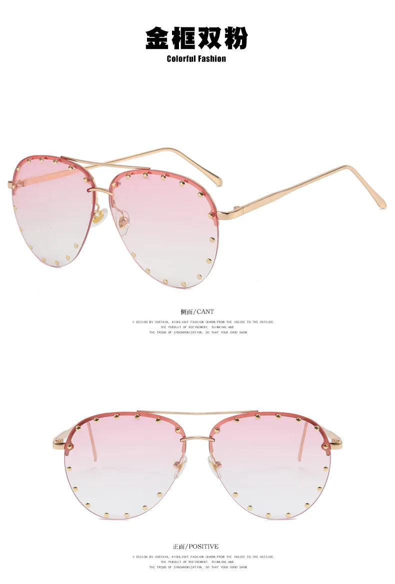 DOHOHDO New Ladies Metal Rivet Pilot Sunglasses Women Luxury Personality Glasses Cool Eyewear Shades Lady Oculos De Sol UV400
