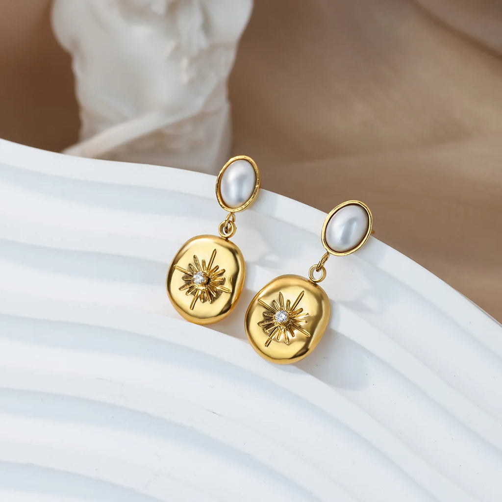 Zircon Star Moon Earrings For Women Gold Color Stainless Steel Star Moon Drop Earring Fashion Aesthetic Christmas Jewelry Gift