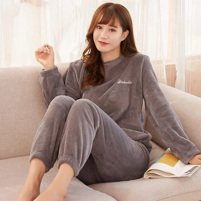 Womens Coral Velvet Pajama Set Thick Warm Autumn Winter Maternity Sleepwear Soft Loungewear Homewear Gift for New Moms