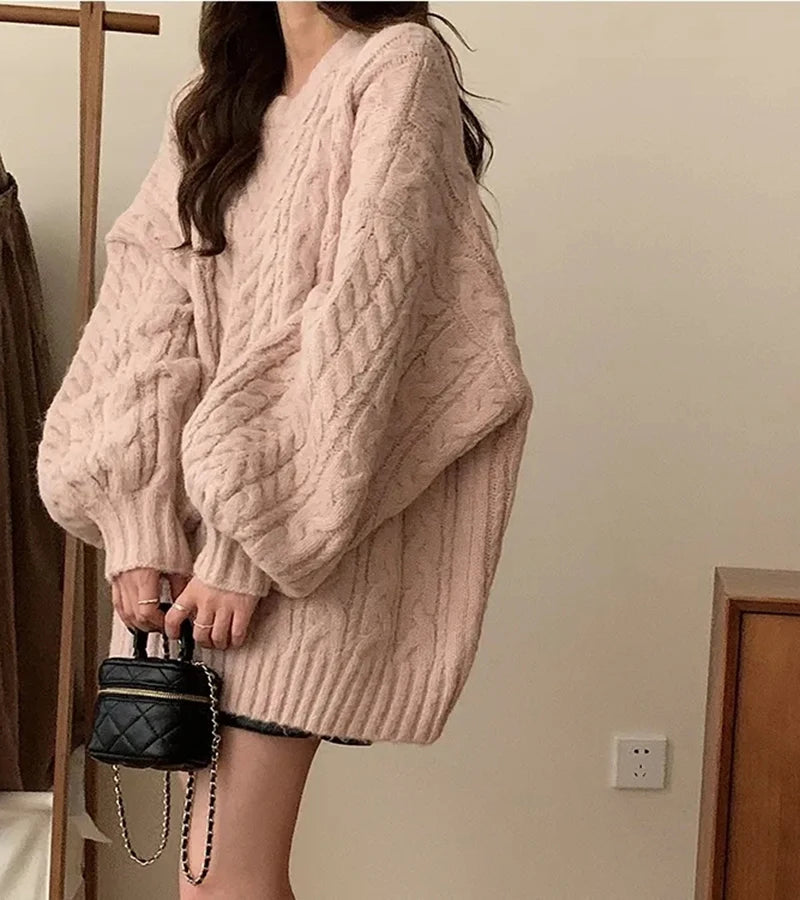 Autumn Winter Women Knit Sweater Korean Oversized Long Sleeve O Neck Pullover Fashion Solid Loose Preppy All Match Jumper Mujer