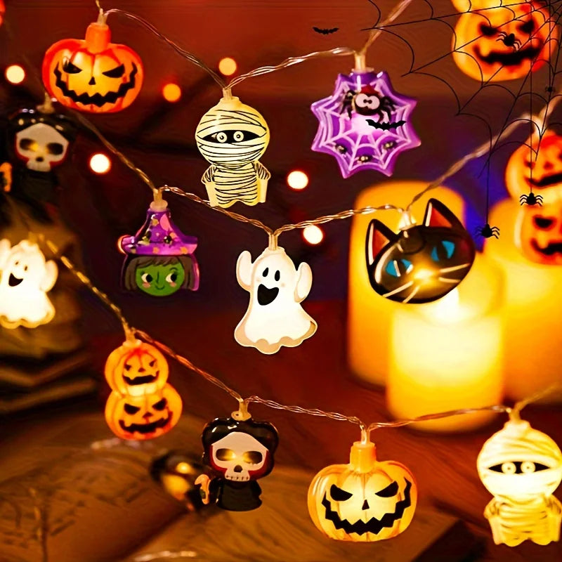 Halloween LED Horror Lights Pumpkin Ghost Mummy Witch Spider Lamp for Indoor Home Window Party Atmosphere Decorations