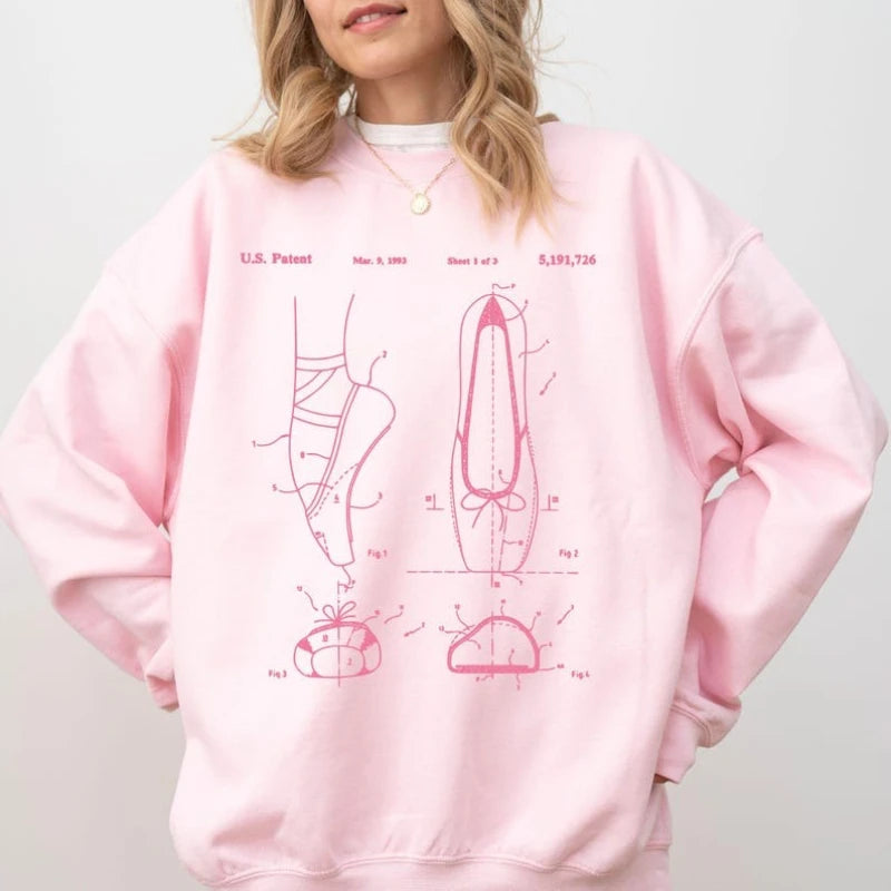 Pointe shoe patent sweatshirt ballet retro aesthetic ballerina apparel on gift pointe dancer clothing barre warm up Pullover