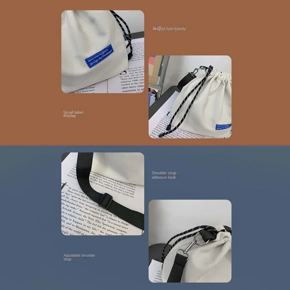 INS Nylon Drawstring Bucket Bag Casual Adjustable Korean Style Shoulder Bag Portable Black/White/Yellow Men Crossbody Bag Travel