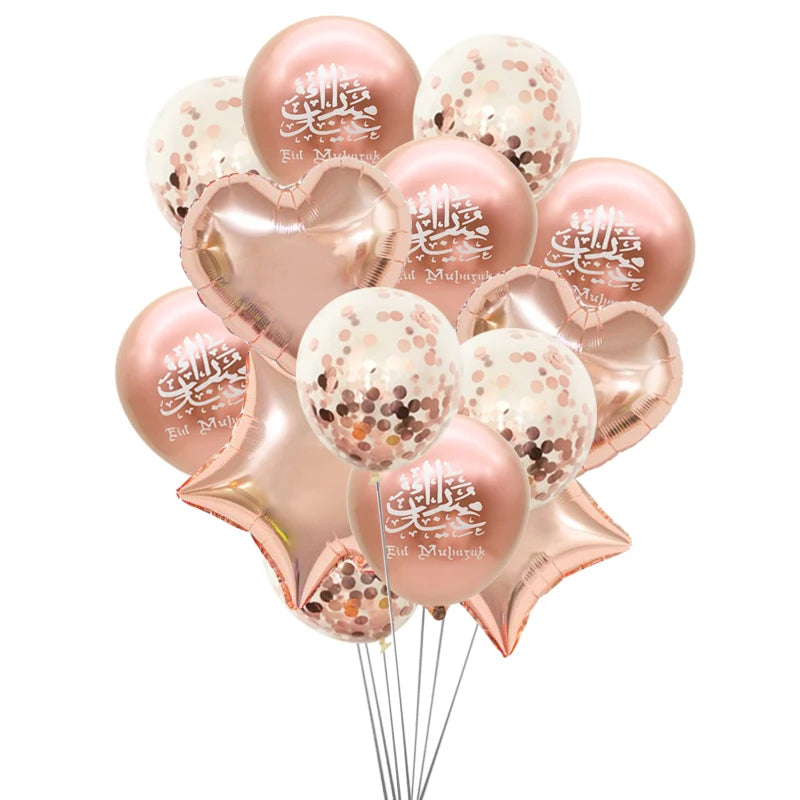 14pcs eid mubarak heart star balloons Home Ramadan Kareem party decoration Ramadan balloons Islamic Muslim party supplies