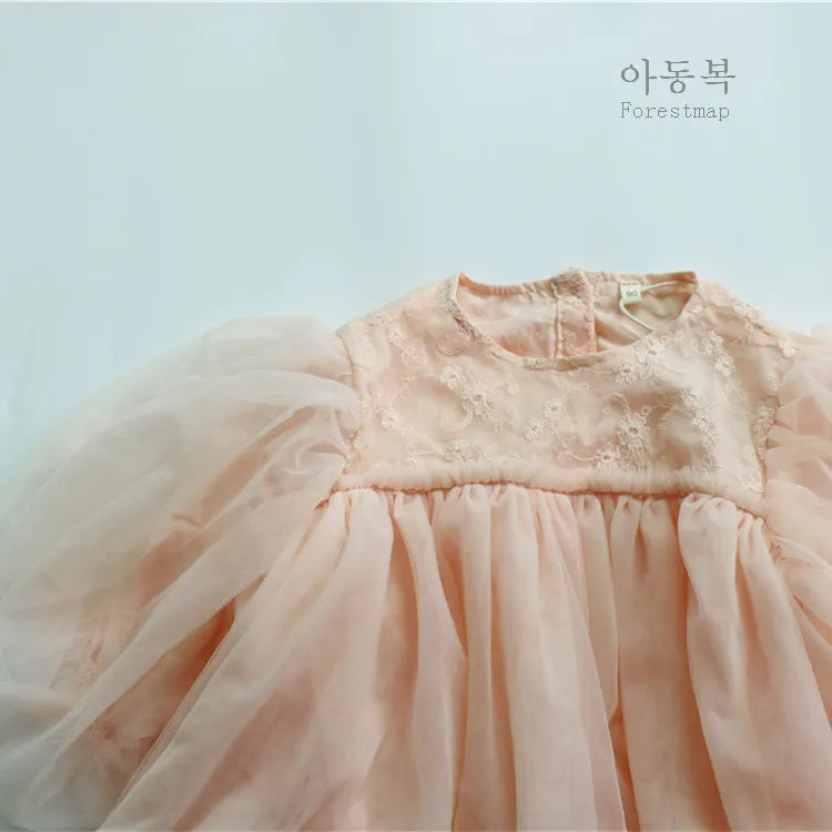 deer jonmi New 2026 Spring Children Princess Dresses Lantern Sleeve Floral Embroidery Baby Girls Birthday Party Ball Gown Dress