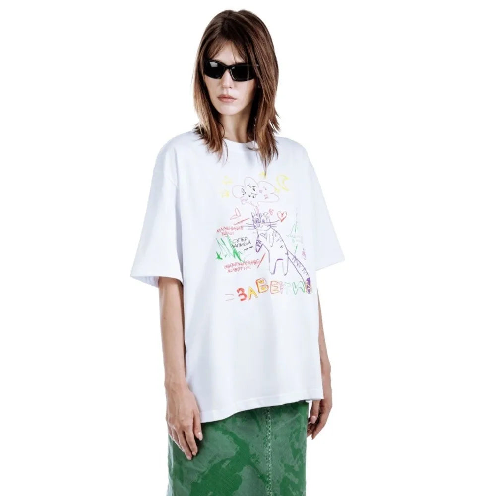 Streetwear Men's Clothing Cotton Cat Graphic Print Korean Fashion Harajuku Goth Y2k Hip Hop Short Sleeve Top Tee Oversize Tshirt