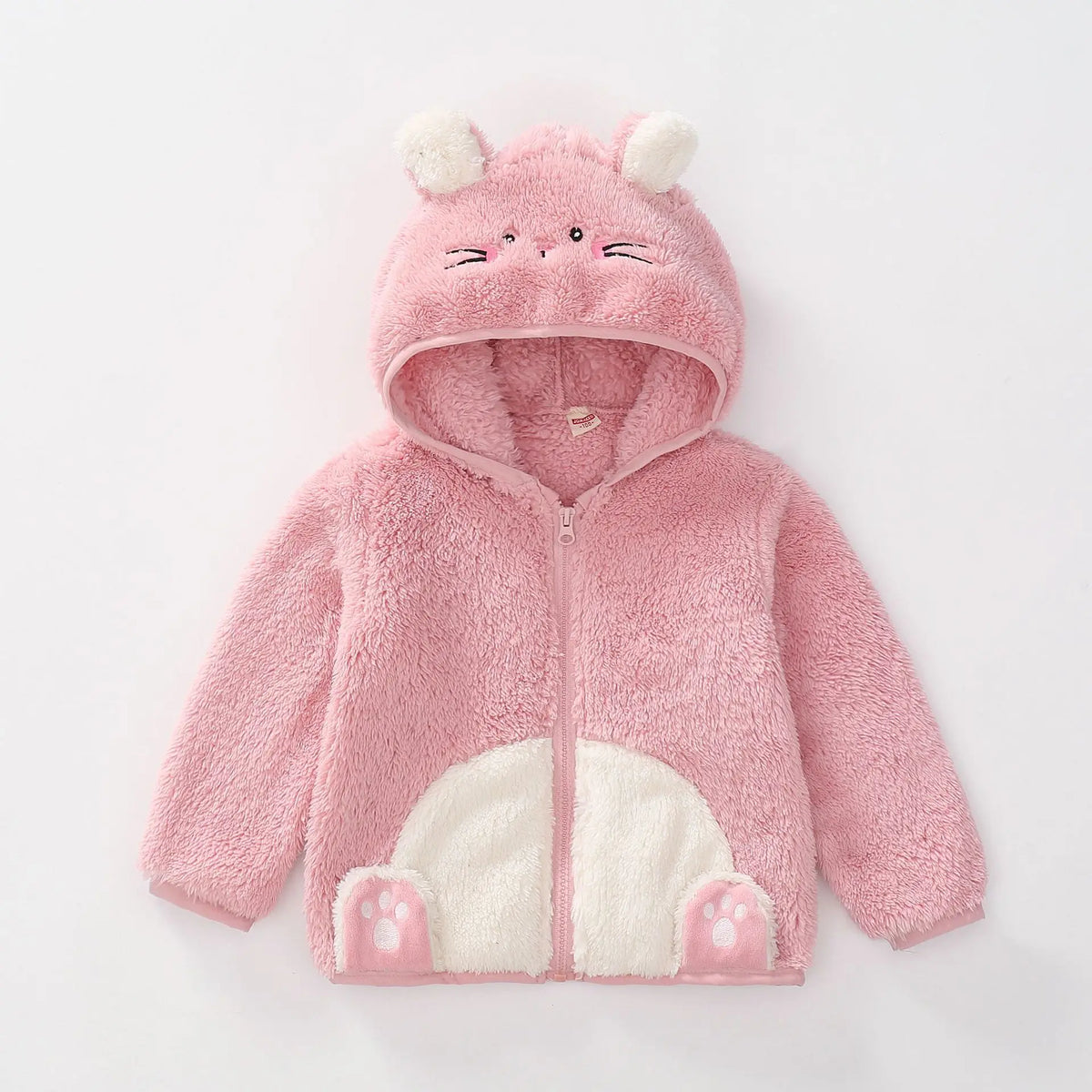 1 2 3 4 5 Years Autumn Winter Plush Boys Jacket Cute Ears Keep Warm Princess Girls Coat Hooded Zipper Outerwear New Kids Clothes