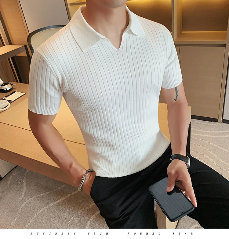 2021Top Grade New Summer Mens Polo Shirts With Short Sleeve Turn Down Collar Casual Knit Solid Colo Tops Fashions Men Clothing
