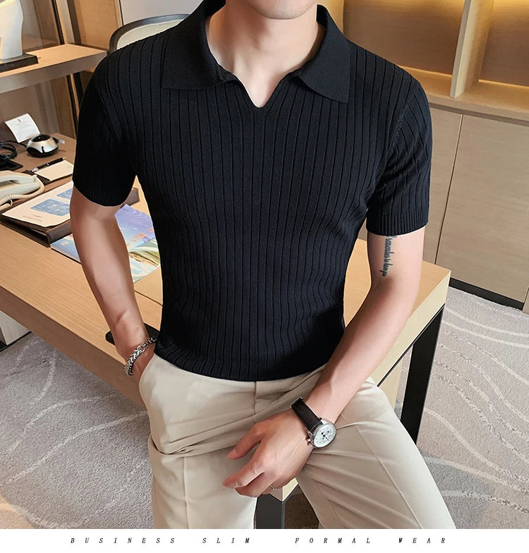 2021Top Grade New Summer Mens Polo Shirts With Short Sleeve Turn Down Collar Casual Knit Solid Colo Tops Fashions Men Clothing