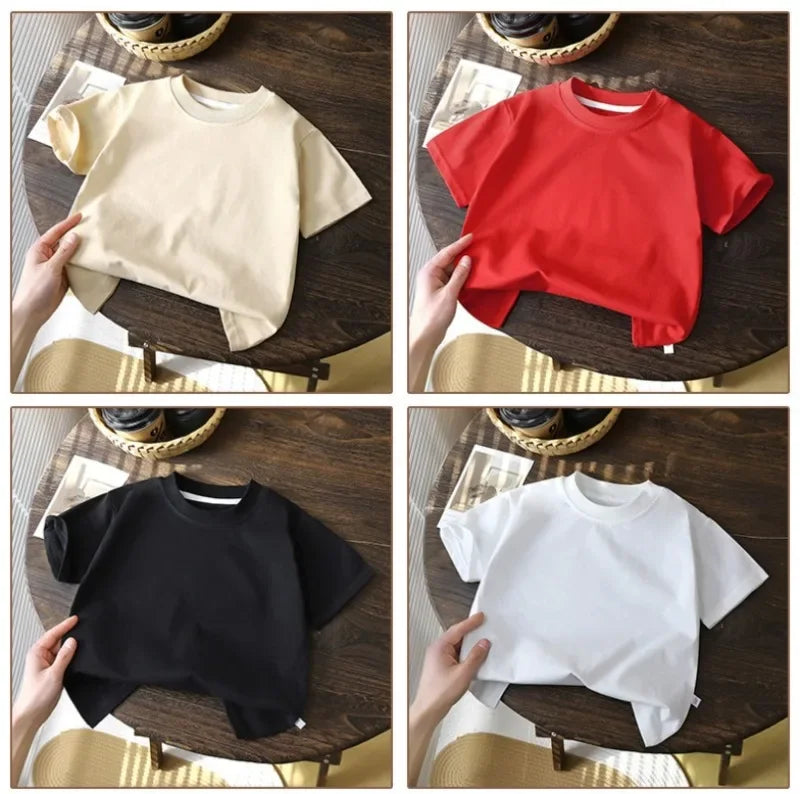 Summer Solid Children Cotton Casual Short Sleeve White Red Black T-shirts Girls Baby Clothes Kids Boys Toddler High-quality Tops