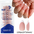 French Gel Nail Tips - 120Pcs French Tip Press On Nails Medium Coffin Ballet Almond Pre-applied Full Fake Nail Tips For Manicure