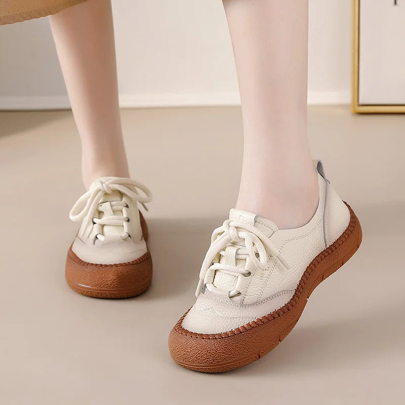 Neue handgemachte Damenschuhe aus echtem Leder, Ganzjahresschuhe, Oxfords, flache Damenschnürschuhe, gemütliche Mokassins, runde Ballerinas