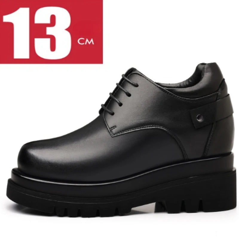 Extra High 13cm Height-increasing Shoes Men's Dress Shoes British Business Casual Elevator Shoes Wedding Thick Soled Derby Shoe