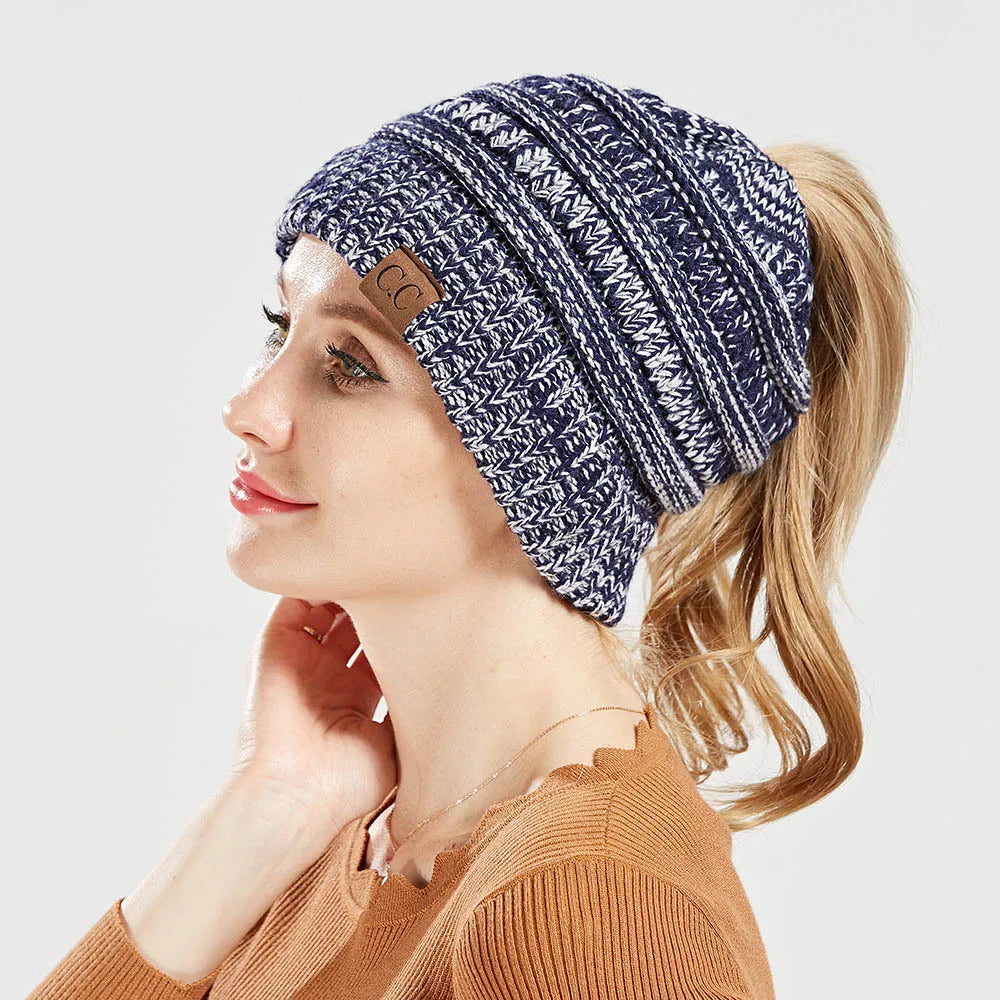 New Outdoor Warm Winter Woolen HatsAcrylic Open Horsetail HatsCold-Resistant High Ponytail Hats for Men and Women