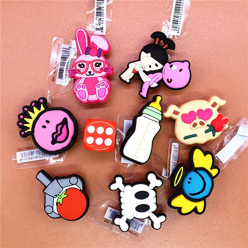 Single Sale 1pcs PVC Shoe Charms Cute Rabbit Baby Bottle Sieve Shoe Accessories Clips Shoe Buckle Decorations fit Kids X-mas