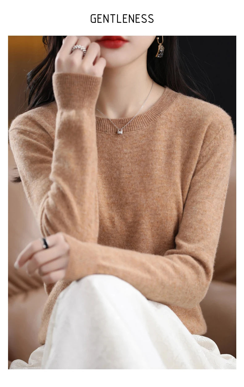 Women 100% Merino Wool Sweater O-Neck Long Sleeve Cashmere Knitwear Pullover Aliselect Fashion Autumn Winter Clothing Tops