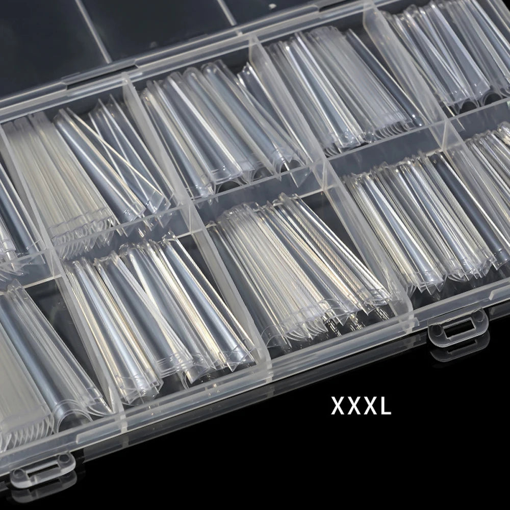240Pcs 3XL Extra Long Coffin False Nails NO C-Curve Transparent Nail Tip 12 Size Half Cover Acrylic Nails Tips For Manicure Tool